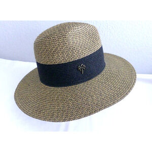 Sun 'n Sand Straw Hat Wide Brim Black Band Palm Tree One Size Summer Panama